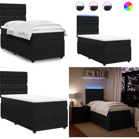 Sommier à lattes de lit et matelas Noir 80x200 cm Velours - Lit Double - Lit Design - Lit Moderne - Lit Velours - Lit Avec Éclairage Led - Home & Living (1/5)