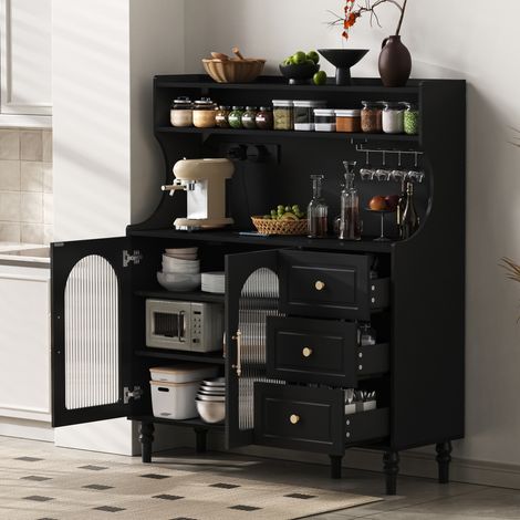 Mueble almacenamiento con vidrio y carga negro moderno OKMYHOME (1/5)