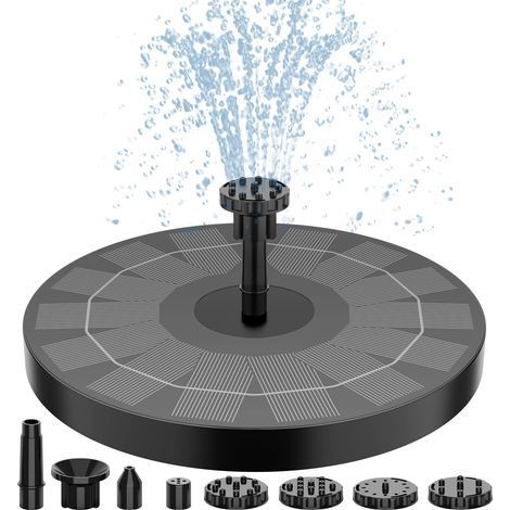 Pompe de fontaine solaire pour bain d\'oiseaux 2,5 W, pompe de fontaine solaire pour bain d\'oiseaux avec 8 buses, pompe de fontaine d\'eau à énergie solaire de 6,7 po pour jardin, étangs, piscine, aq (1/5)