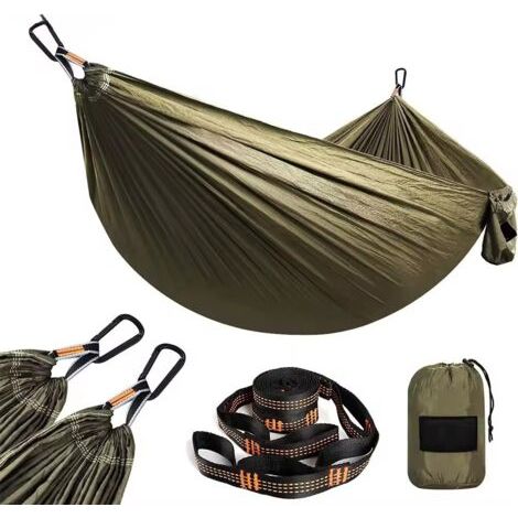 QORVA-Hamac de voyage ultraléger pour le camping : Capacité de 300 kg, sangles et mousquetons inclus, idéal pour le jardin et l'extérieur.