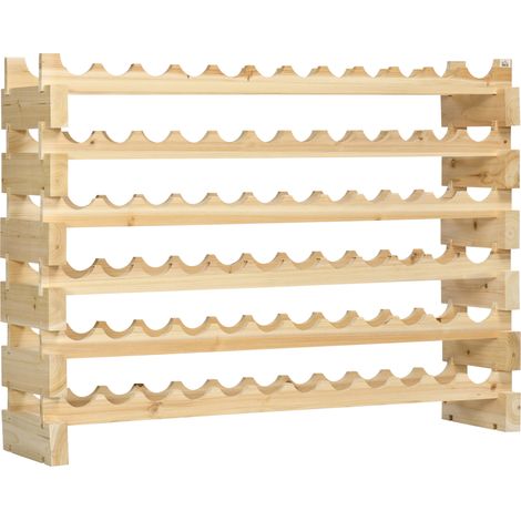 Casier à vin vertical en bois naturel à 6 niveaux, capacité de 72 bouteilles, supportant jusqu'à 100 kg, idéal pour la cuisine ou le bar. Dimensions : 114 x 28 x 85 cm. (1/5)