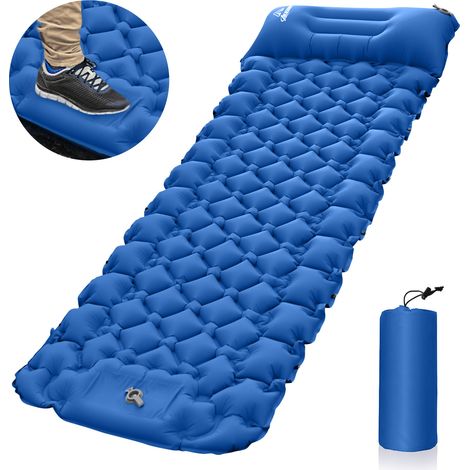 Materasso ad aria singolo, materassino da campeggio, materassino ultraleggero con pompa a pedale e cuscino, materasso gonfiabile resistente all'acqua per campeggio, viaggi, spiaggia, tenda, sacco a pe