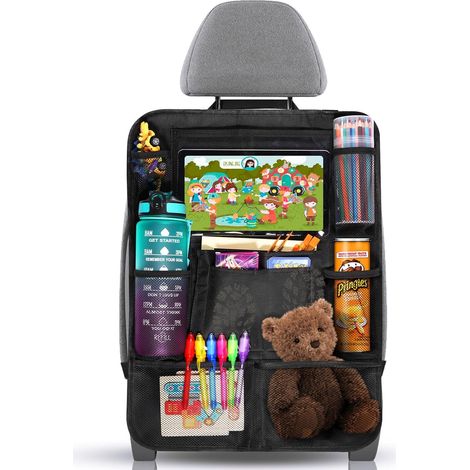 CSPARKV Organizador de asiento de coche mejorado y engrosado, protector de asiento de coche con 10 bolsillos, almacenamiento de asiento de coche para botellas, juguetes, libros, resistente a arañazos  (1/4)