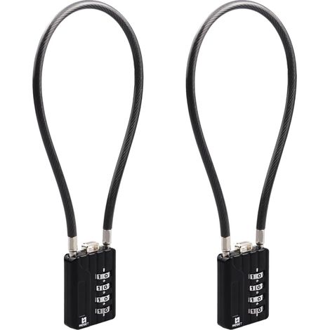 Cadenas à câble avec code à 4 chiffres, 30 cm, 2 pièces, noir (1/5)