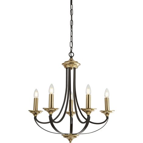 Lampadario Contemporaneo Campanile Acciaio Bronzo Marrone 5 Luci E14