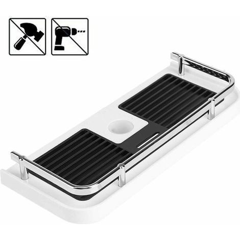 BDD Étagère de douche en plastique Étagère de salle de bain Panier support de douche à monter sans perçage Pour tous diamètres de 22 à 25 mm (1/5)