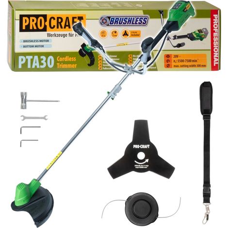 Desbrozadora a batería Procraft PTA30 de 20 V y 300 mm, sin escobillas, modelo Solo —sin batería ni cargador—