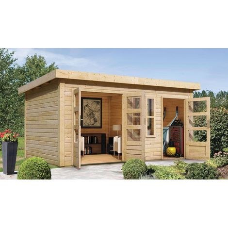 Karibu Gartenhaus Schönbuch Gartenhaus aus Holz, Holzhaus mit 38 mm Wandstärke, Blockbohlenhaus mit Montagematerial Naturbelassen (1/4)