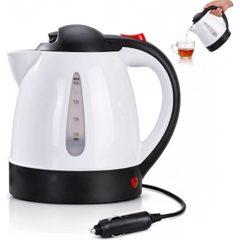 Bouilloire de voiture 1 litre 12V 150W, bouilloire de voyage portable avec prise allume-cigare, convient aux voitures, SUV, camions et camping-cars, pour les voyages et le camping (Blanc) (1/5)