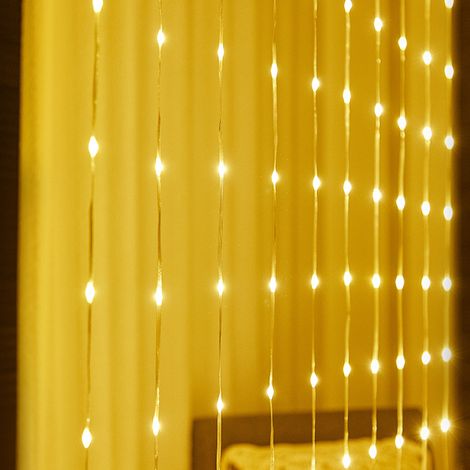 Rideau lumineux solaire 280 LED 3 x 3 m avec télécommande pour terrasse, jardin, pavillon, fête, mariage (1/5)