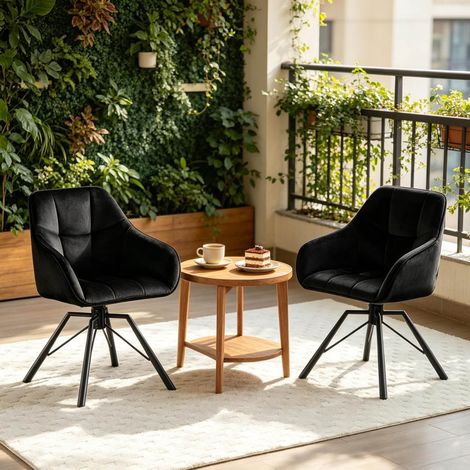 Silla de comedor giratoria de terciopelo negro con reposabrazos, pack de 2 (1/5)