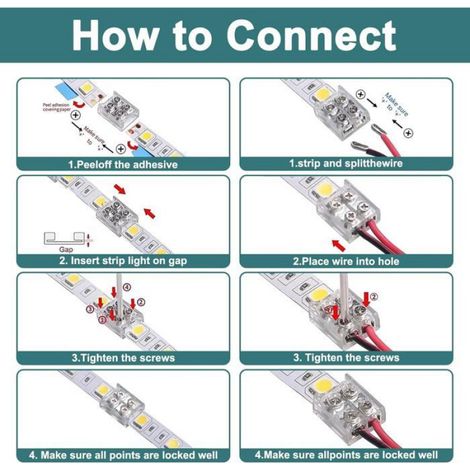 4 Pièces Connecteurs Ruban LED 2 Broches 8 mm, Bornier à Vis Lötfrei pour Bandes LED 5-24V, 2 Connecteurs Ruban à Rubans + 2 Conn (1/5)