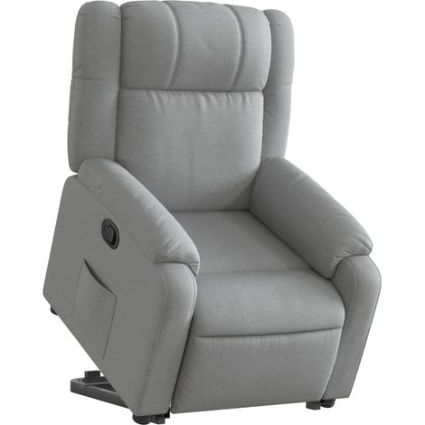 Poltrona relax porta TV rivestimento confortevole funzione sollevamento elettrico in tessuto grigio chiaro DEC027898