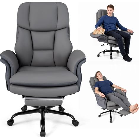 Chaise de Bureau Ergonomique, Fauteuil de Bureau Inclinable avec Accoudoirs Réglables 5 Niveaux, Hauteur Réglable, 5 Roulettes, Charge 150 kg, Gris (1/5)