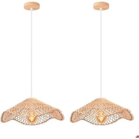 2x Rétro Suspension Luminaire Industriel,E27 Lustre Vintage Abat-jour en Bambou Plafonnier Style Bohème pour Salon Chambre (1/5)