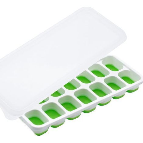 Vaschette per cubetti di ghiaccio in silicone con coperchio, forma quadrata per una facile estrazione, colore blu. (1/5)
