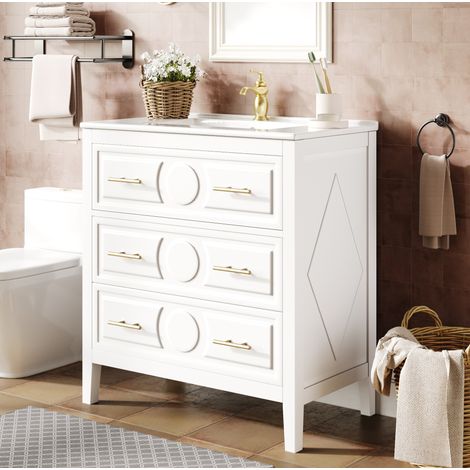 meuble salle bain vasque 81 cm 3 tiroirs blanc OKMYHOME (1/5)