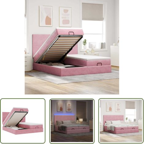 vidaXL Cadre de lit ottoman avec matelas rose 180x200 cm velours (1/5)