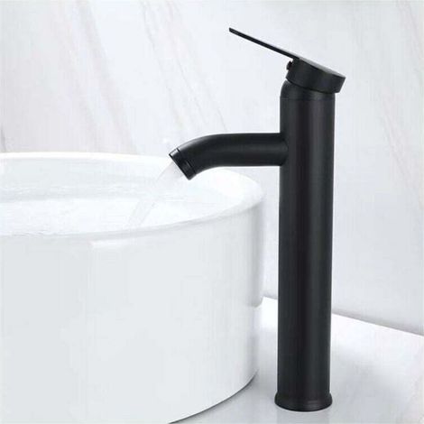 Mitigeur de Lavabo, Design à Bec Haut, Robinet Monotrou, pour Vasque à Poser sur Table pour Salle de Bain en Cuivre Chromé avec Mousseur Démontable (1/4)