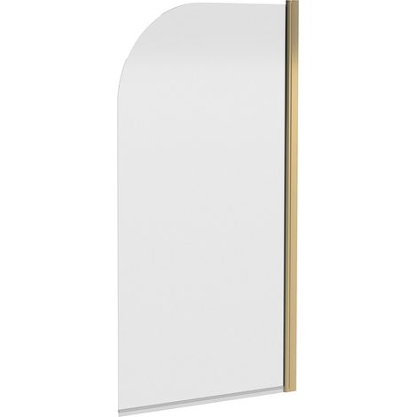 Brushed Brass Reversible Hinged 6mm Glass Bath Shower Screen, 1430 x 790mm (1/5)