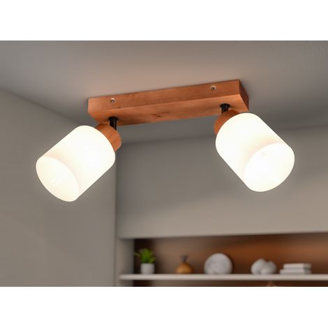LED Deckenstrahler 2 flammig Korpus Holz & Glasschirme Weiß, Breite 30cm (1/5)