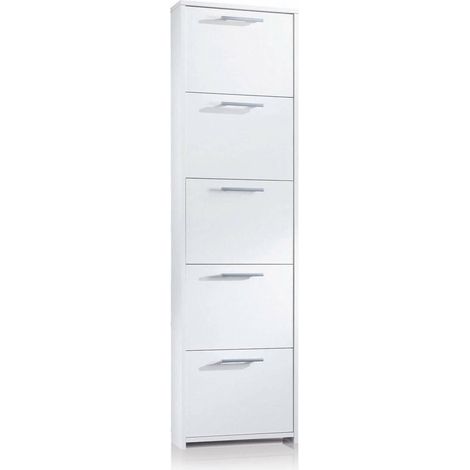 Dmora - Schuhregal Dbusi, Mehrzweck - Eingangsmöbel mit 5 Türen, Moderner Schuhschrank mit Regalen, 100% Made in Italy, 50x18h178 cm, Weiß