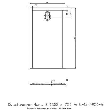 Receveur de douche MUNA S 1300x750x30mm blanc