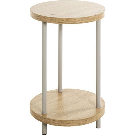 Table d'appoint Ronde en chêne Clair et Gris Cachemire, MDF et métal - Dimensions : H 50 x Ø 30 cm - Style : Moderne (1/5)