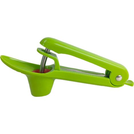 Cherry, fruit pit extractor with a space-saving locking design for making cherry dishes and (green) (1/5)