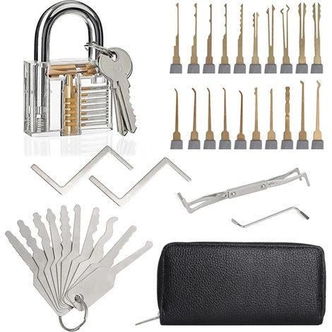 Kit de crochetage professionnel 24 pièces avec cadenas d'entraînement et outils (1/5)