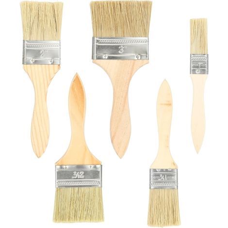 Set de 5 pinceaux Plats (25,4/38,1/50,8/63,5/76,2 mm) – Pinceau Peinture et Vernis Bois avec Manche Bois – pinceaux pour lasure, Colle, Teinture et Bricolage intérieur/extérieur