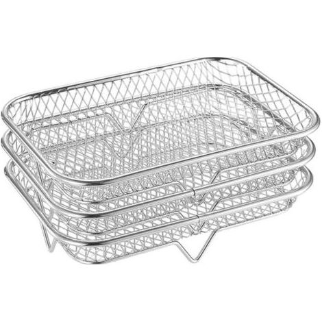 19,5 x 13,4 cm, acier inoxydable 304 Panier Airfryer, étagère empilable, support de repos de steak amovible à 3 couches, multicouche pour déshydratation, grillades et aliments croustillants (1/5)