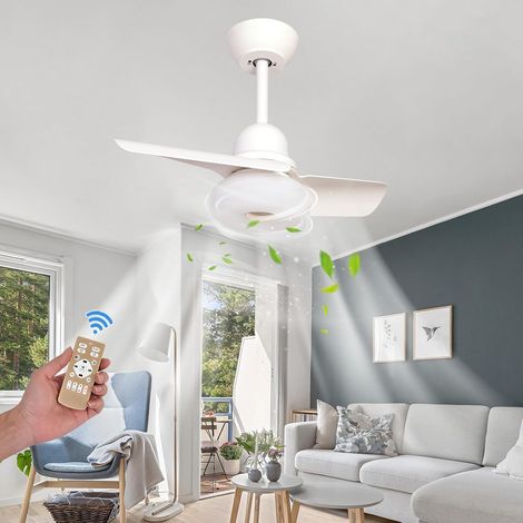 Ventilateur de plafond blanc avec lampe intégrée 80 cm, petit éclairage, télécommande, moteur CC, LED à intensité variable, 6 vitesses, réversible été/hiver (1/5)