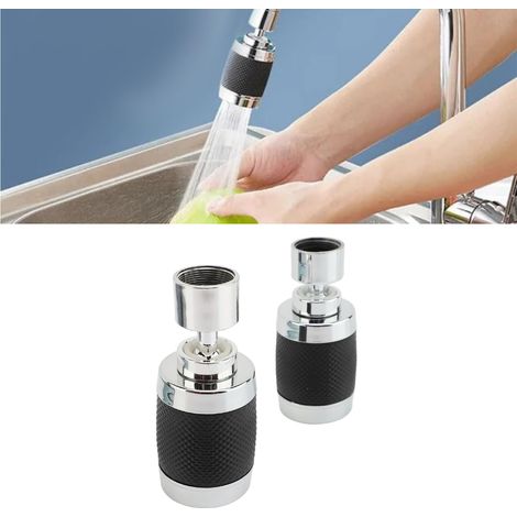 Aireador para grifo de cocina + 2 piezas + Carcasa de aluminio + 3 modos + Rotación de 360° + Filtro antisalpicaduras, negro (1/5)