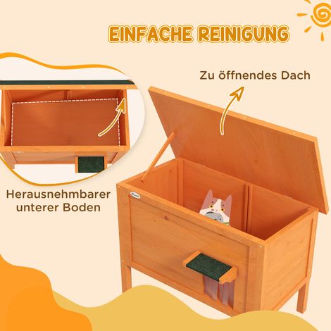 Maison pour chat extérieure, abri pour chat imperméable, 1 fenêtre, 1 entrée, 85 x 50 x 68,5 cm, Orange et Vert (1/5)