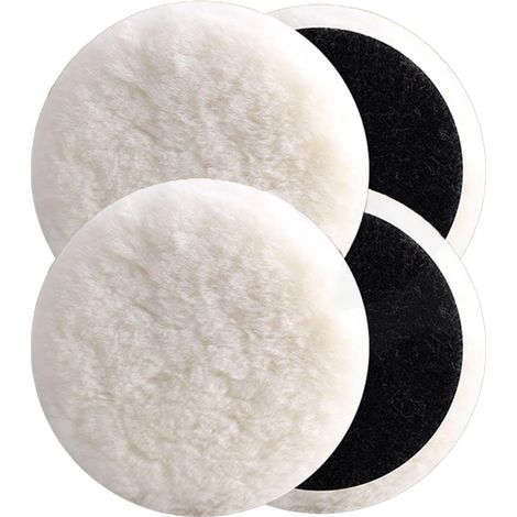 4 Pièces Pad Polissage Laine D'agneau, 125mm Disque Kit Polissage Voiture, Accessoire Ponceuses Excentriques, Polish Voiture pour Meubles Blanc (1/5)