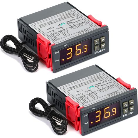 2 Pièces Régulateur de Température Numérique STC-1000 DC 12V 10A Thermostat Centigrade Contrôleur de Température Numérique Général Étalonnage de Température avec Capteur 2 Sorties Relais (1/5)
