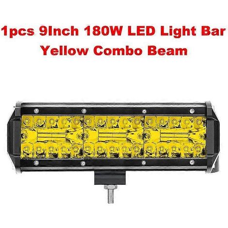 Barre LED NLpearl 4-20 pouces jaune tout-terrain 120 W pour camion, Jeep, SUV, UAZ 4x4, tracteur, bateau, VTT, phares LED 12 V/24 V, 1 barre jaune 180 W (1 pièce) (1/5)
