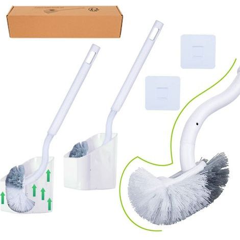 2Pack Brosse Toilette et Support, Brosse WC Salle de Bain et WC à Manche Long Plastique, Balayette WC avec des Poils Solides pour Le Ménage des Toilettes, Nettoyage en Profondeur (1/5)
