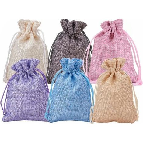 Lot de 30 pochettes en tissu à cordon (9 x 12 cm), 6 couleurs, en lin, anti-poussière, idéales pour les cadeaux de Noël, mariages et fêtes. (1/5)