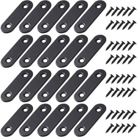 Equerre de Fixation Plats Droits Support en Droit Plat Metalliques Equerres avec Vis pour Bois Meubles Placard Réparation Support 50  16mm Noir 20 Pièces (1/5)