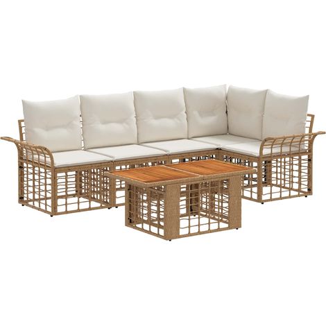 Gartensofa-set 6 stk. Natürlich und Cremweiß Poly-Rattan vidaXL (1/5)