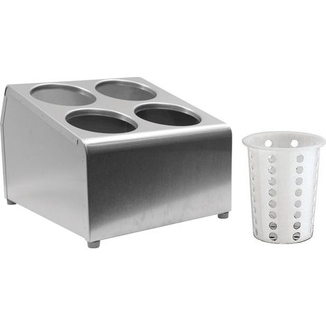 Tablecraft cilindro a due livelli in acciaio inox con 4 fori cestelli per posate in plastica