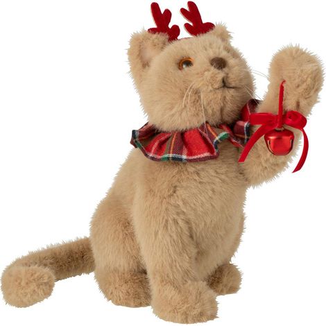 Chat Déco Noël en Tissu "Fiacre" 26cm Beige (1/4)