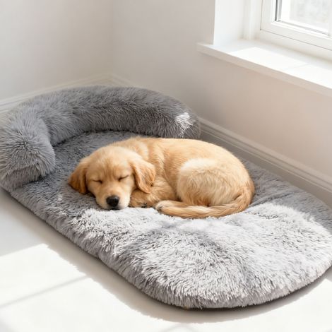 Panier pour Chien Amovible Confortable Lavable Base Antidérapante Peluche Chaude Taille L 100x75cm Gris Clair (1/5)