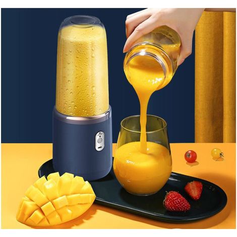 Extracteur de jus multifonctionnel portable et rechargeable à 6 lames - Rose, double gobelet