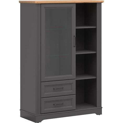 Vaisselier bas 1 porte 2 tiroirs Charlie Gris Anthracite (1/4)