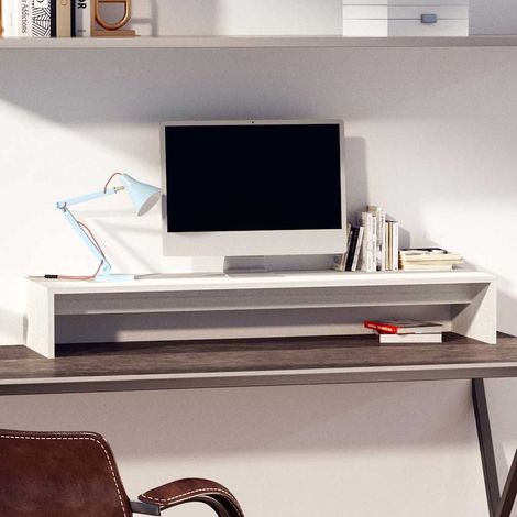 vidaXL Soporte de monitor madera maciza de pino blanco 100x27x15 cm (1/5)