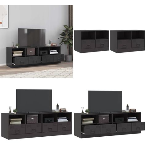 TV-Schränke 2 Stk. Schwarz 67x39x44 cm Stahl - TV-Schrank - Fernsehtisch - Regal - Wohnzimmermöbel - Stauraum - Home & Living (1/5)