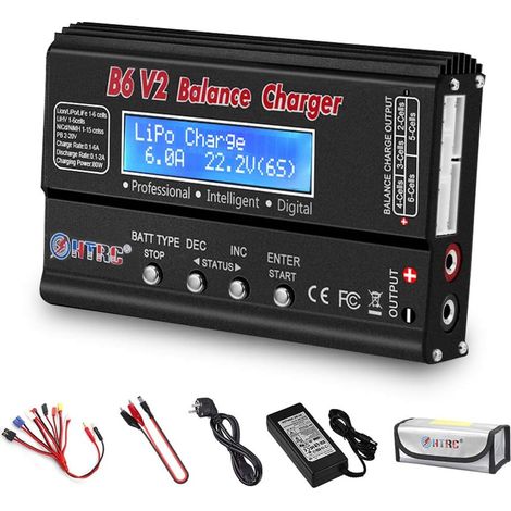 LiPo Chargeur Batterie Balance, Chargeur Numérique 1S-6S 80W 6A pour Batterie Li-ION NiCd NiMH LiHV PB Batterie Intelligente, Connecteurs Deans + Alimentation